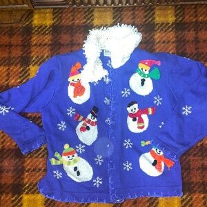 Festive Snowman Blue Women's Cardigan